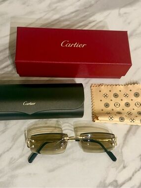 Cartier Rimless Sunglasses in Gold with Brown Tinted Lenses
